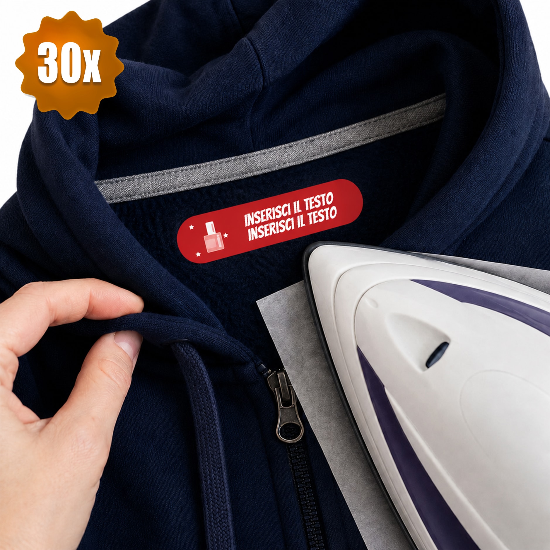 30 ETICHETTE TERMOADESIVE PER VESTITI
